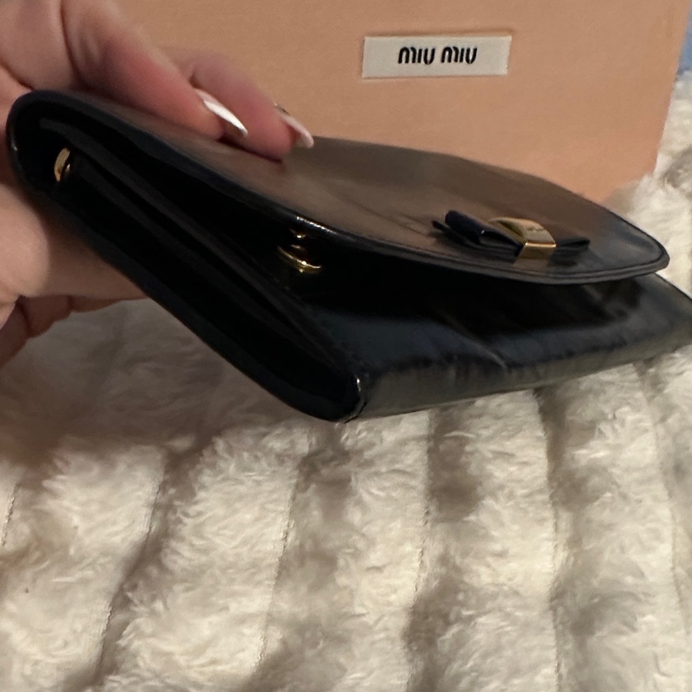 Miu Miu Black Leather Wallet with Gold Accent - Picture 9 of 10
